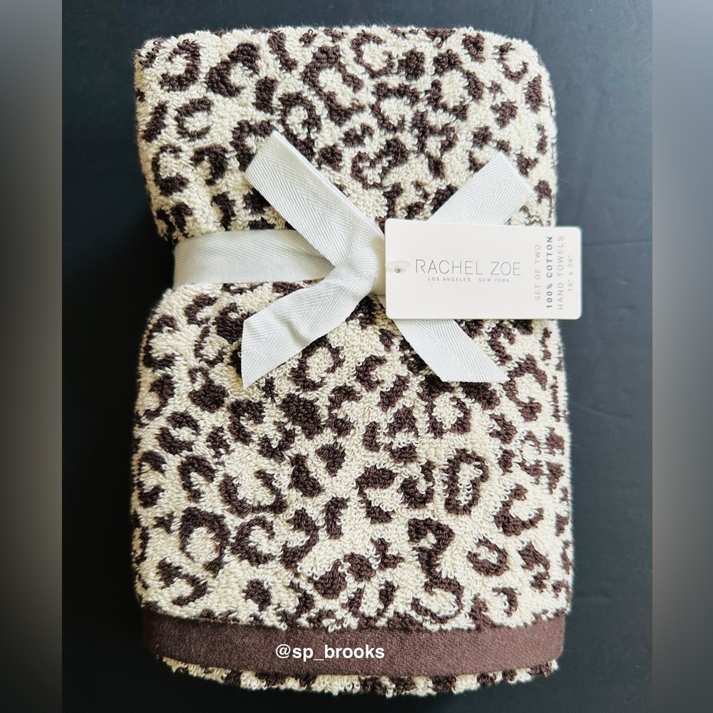 🎁RACHEL ZOE 2PC Hand Towel Set -Cotton- Brown & Tan Cheetah Print